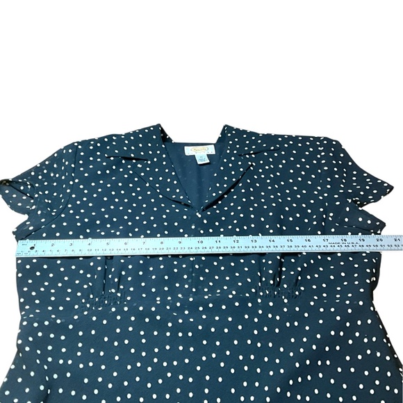 TALBOTS Fully Lined Navy & White Polka Dot Fit and Flare Short Sleeve Dress 14 - Picture 6 of 10